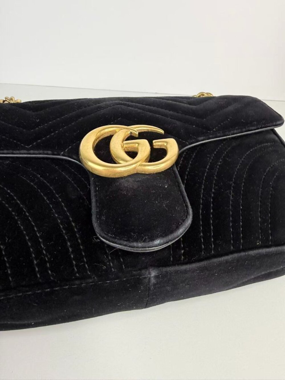 Gucci GG Marmont Small Black Velvet Matelassé Shoulder Crossbody Chain Bag - Picture 9 of 13